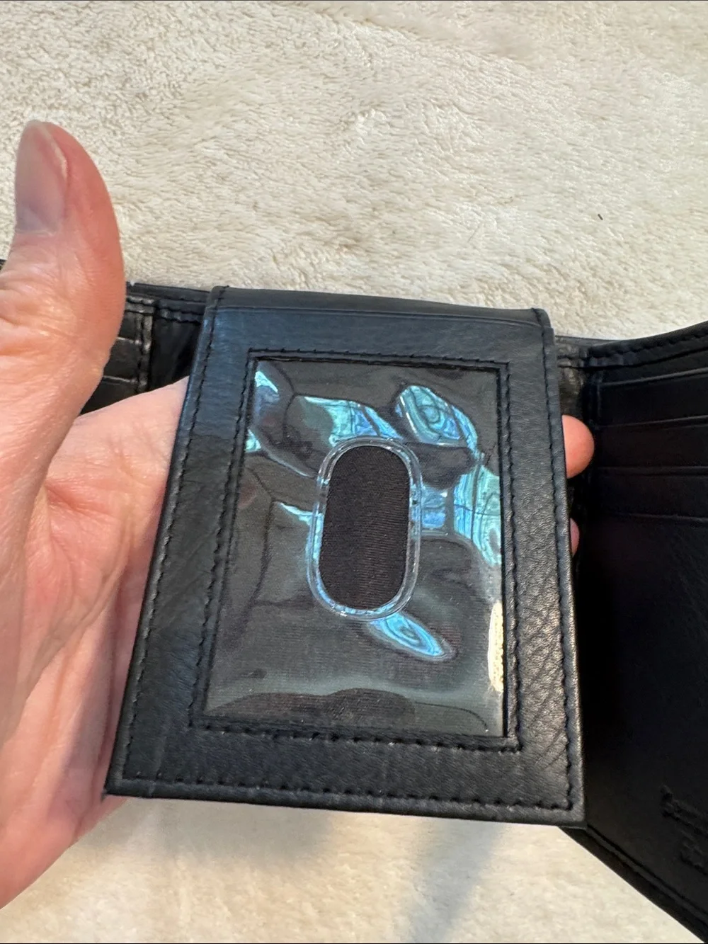 NWOT Lord & Taylor black leather tri-fold wallet.